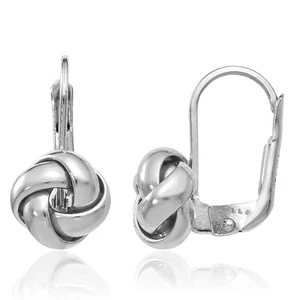 14K Solid Two Tone Gold Love Knot Dangle Earrings - Picture 1 of 11