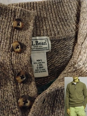 Suéter Henley LL Bean Ragg Lana de Cordero Medio Botón Para Hombre Grande Arena Nuevo con Etiquetas Foto 1 de 4