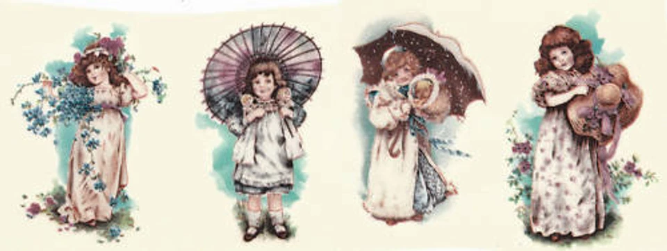 Calcomanías de cerámica pequeñas victorianas vestidas niñas 4 diseños Foto 1 de 1