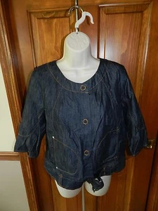 LADIE'S APOSTROPHE DARK BLUE DENIM JACKET SIZE 12 3/4 sleeves - Picture 1 of 3
