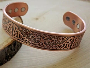 Solid Copper Magnetic Bracelet Arthritis Pain Therapy Energy Cuff Tree Of Life - Picture 1 of 4
