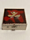 Golf Themed Silver Toned With Lacquered Lid And Golf Clubs Trinket Box Vintage