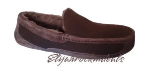NEW IN BOX! UGG MEN'S ASCOT WOOL SUEDE SLIPPERS COLOR STOUT BROWN SIZE 8 - Picture 1 of 7