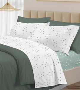 COMPLETO LENZUOLA 100% COTONE 3027 GOCCE VERDE MADE ITALY - Foto 1 di 1