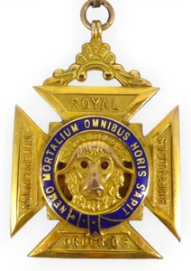 Antique 1932 Heavy 22gm 9ct Yellow Gold RAOB Medal Pendant Royal Buffaloes Sash - Picture 1 of 12