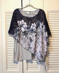 C.J. Banks Womens Layered Short Sleeve Tunic Top Floral Blouse Plus Size 2XL - Picture 1 of 5
