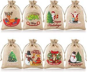 24 Pieces 4x6 inches Christmas Linen Bags with Drawstrings,Christmas Jute - Picture 1 of 12