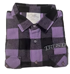 Camicia a quadretti SM rosa Alecia Moore Trustfall con bottone su bottone strass cotone nuova - Foto 1 di 17