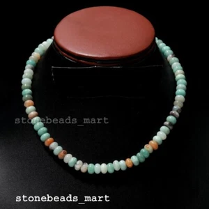 "Collana Pietra Preziosa Liscia Argento Sterling 925, Amazzonite Naturale 7-8 mm 18" - Foto 1 di 10