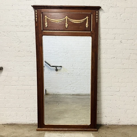 Large Antique French Louis XVI Directoire Carved Wood Gilt Trumeau Pier Mirror Cover