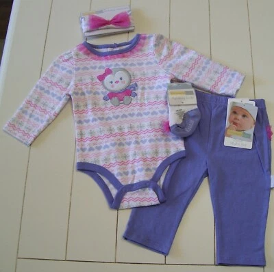 Niñas Vitaminas Bebé 4 Piezas Pingüino Body Pantalones Calcetines Diadema Conjunto Talla 6M  Foto 1 de 4