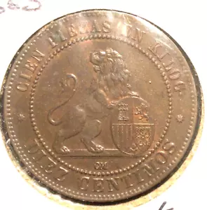 Spagna 1870 OM 10 centimos KM 663 XF/AU - Foto 1 di 2