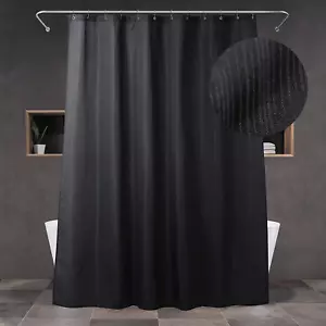 Black Extra Long Shower Curtain: 84 Inch Black Linen Textured Water Repellent Wa - Picture 1 of 6