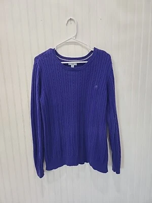Suéter para mujer IZOD Plus 1X azul púrpura tejido con cable 100 % algodón manga larga Foto 1 de 4