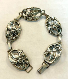 Pulsera Danecraft Vintage Plata de Ley 925 Panel Floral Eslabones Firmada 7.5" - Imagen 1 de 21