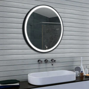 Badezimmrspiegel Badspiegel Rund schwarz matt LED Touch dimmbar Wand Licht 60cm - Bild 1 von 6