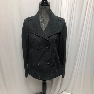 Ruff Hewn Jean Jacket Womens Size Medium Dark Gray Double Breasted Pockets - Image 1 of 4