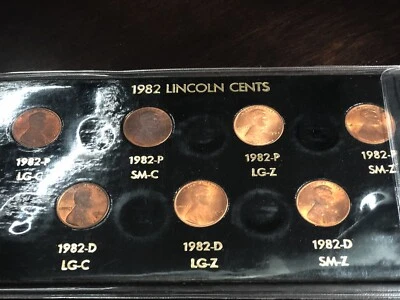 7 Piece 1982 Lincoln P/D Cent Uncirculated Collection LG C SM C LG Z SM Z - Image 1 of 4