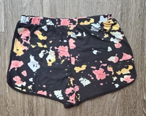 Derek Heart Women's M Black w Pink/Blue/Yellow Watercolor Splotch Running Shorts - Picture 1 of 6
