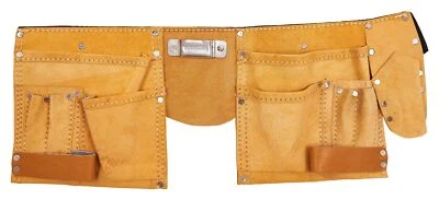 11 Pocket Genuine Leather Tool Belt Carpenters Builders Adjustable Hammer Loop - Image 1 of 2