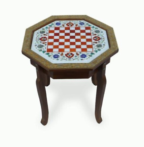 Table personnalisée en marbre blanc échecs incrustée de cornaline design floral 14"x14" cadeaux