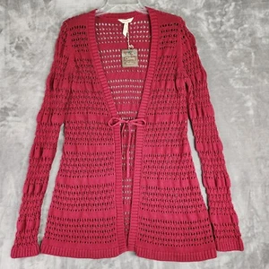 Cardigan Matilda Jane donna M rosso punto nel tempo maglia aperta cravatta davanti boho NUOVO - Foto 1 di 11