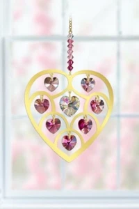 Cristales ROSA PROFUNDA en Corazón Dorado Grande Atrapasol Móvil San Valentín Regalo en Caja - Imagen 1 de 3