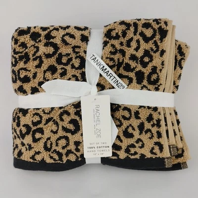 Juego de 2 Toallas de Mano Rachel Zoe (2) Reversibles Negro Bronceado Guepardo Animal Foto 1 de 4