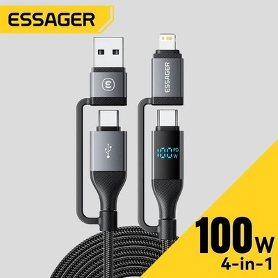 2m Essager 4 In 1 Digital Display USB Cable Type C 100W PD Fast Charging Wire - Image 1 of 4