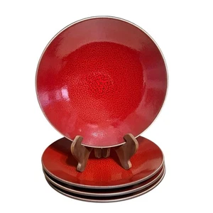 4 Jars-France Tourron Cerise Dark Cherry Red 10 3/8" Dinner Plates French Enamel - Picture 1 of 10