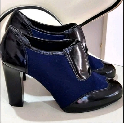 Tacones Tory Burch para mujer punta de ala fieltro/patente cuero azul marino/negro talla EE. UU. 8 M Foto 1 de 4