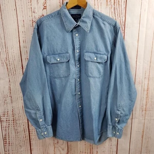Club Room Shirt Mens 16.5 34/35 Blue Denim Long Sleeve Western Button Up Pocket - Picture 1 of 11