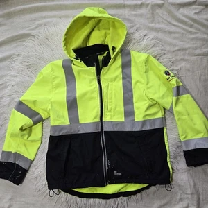 Berne Mens Size Large HiVis Workwear Yellow ANSI Class 3 Hooded Work Coat - Picture 1 of 8