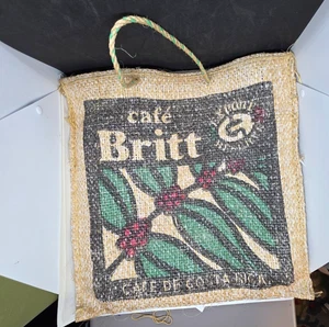 Bolsa de arpillera de café hecha a mano de colección Café Britt grande Costa Rica yute - Imagen 1 de 4