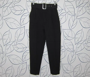 Zara Women's Black Textured Hi-Waisted Pleated Dress Ankle Pants w/ Belt Size XS - Picture 1 of 11