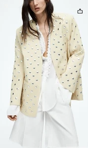 Blazer donna H&M S/S 2025 borchie (beige chiaro) taglia large nuovo - Foto 1 di 16