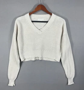 Maglione Aeropostale donna XS avorio pullover scollo a V ritagliato maglia a costine aero - Foto 1 di 15