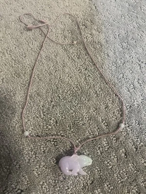 Carved Elephant Jade On Pink Rope Necklace  - Image 1 of 3