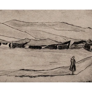 Charlotte E. Pauly Beduinenzelte Ostdeutsche Kunst sign Kaltnadel Radierung 1960 - Bild 1 von 5