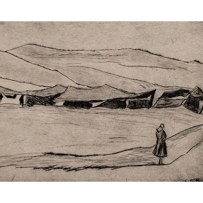 Charlotte E. Pauly Beduinenzelte Ostdeutsche Kunst sign Kaltnadel Radierung 1960 - Bild 1 von 4