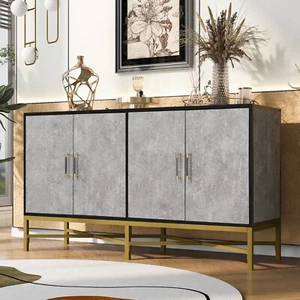 Rectangular Sideboard with Unique Cross Leg Design, 4 Doors and Gold Metal Base - Picture 1 of 36