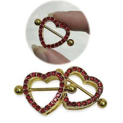 2 PIEZAS 14G Pavimentado Rojo Circonita cúbica Forma de Corazón Pezón Anillo Protector Barra Piercing Joyería Foto 1 de 4