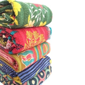 Vintage Cotton Kantha Quilt Gudri Reversible Throw Lot Handmade Indian Items - Picture 1 of 74