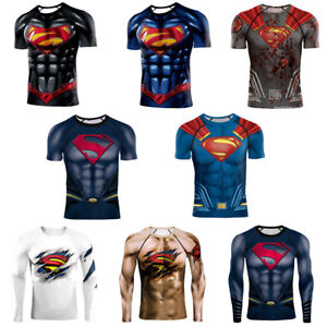 Superman Man of Steel 3D T-Shirts Cosplay Superhero Mens Quick Dry Sport Top Tee