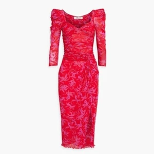 Diane von Furstenberg || Bettina Midikleid mit Rüschen und Print Stretch-Mesh Rot L - Bild 1 von 10
