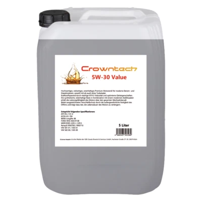 5 Liter Motoröl 5w30 Crowntech Value für VW MERCEDES BMW FORD RENAULT