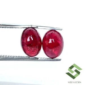 7x5.25 mm Certified Natural Ruby Oval Cabochon Pair 3.23 CTS Loose Gemstones - Picture 1 of 8