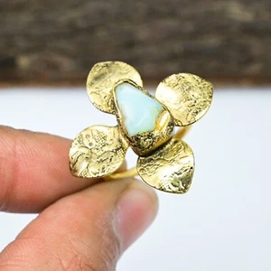 18k Gold Plated Natural Ethiopian Opal Electroforming 925 Silver Ring Jewelry - Picture 1 of 4
