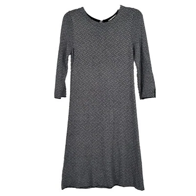 Zara Knit Sweater Dress Black White Herringbone 3/4 Sleeves Stretch Size M - Image 1 of 4