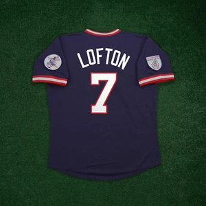 Camiseta deportiva azul marino de Kenny Lofton 1976 de los Cleveland Indians Cooperstown para hombre con parche - Imagen 1 de 8
